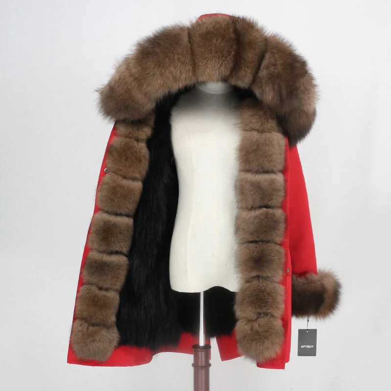red black brown OFTBUY Водонепроницаемый верхняя одежда с натуральным мехом пальто Длинная парка зимняя куртка Для женщин с натуральным лисьим мехом на капюшоне уличная Съемная бренд - Цвет: red black brown