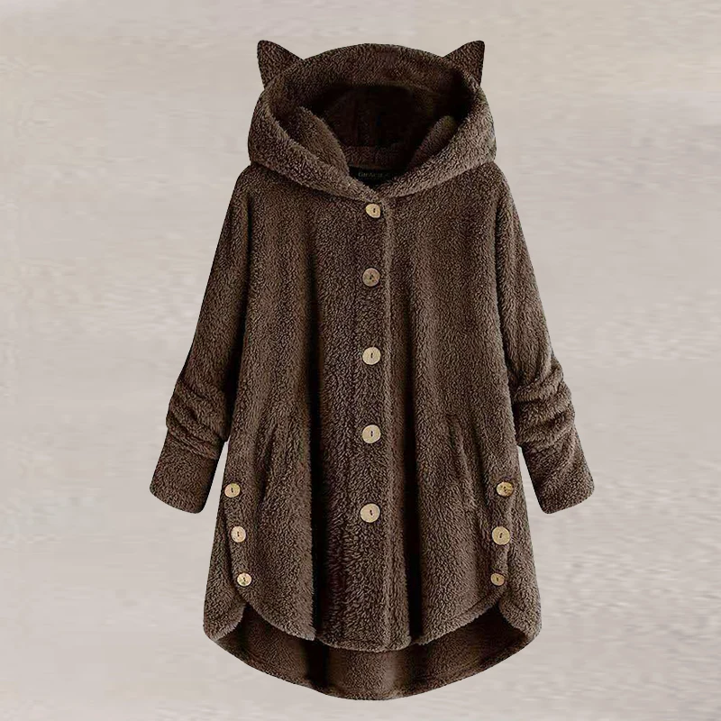 

Women Casual Long Sleeve Hooded Coat Tops Fashion Retro Spring Solid Lady Pocket Jacket 2021 Elegant O Neck Button Outerwear 5XL