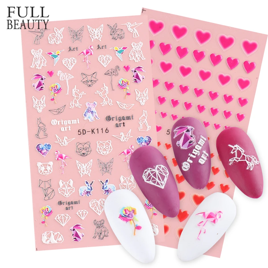 

5D Геометрические Ногти Животных Рельефные Наклейки Конфеты Любовь Сердце Цветы Клейкие Наклейки DIY Украшения Ногтей Дизайн Изображения ...