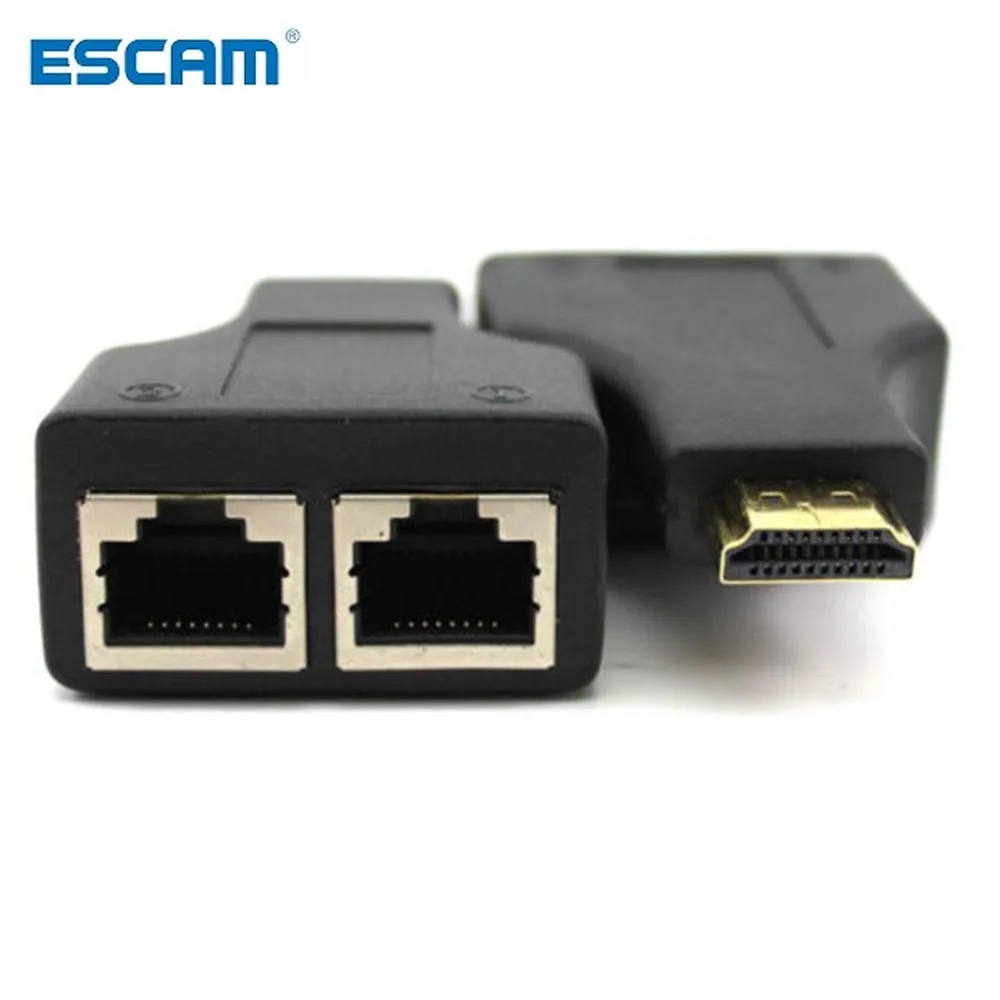

ESCAM 1 Pair HDMI-compatible Dual RJ45 CAT5E CAT6 UTP LAN Ethernet Extender Repeater Adapter 1080P for HDTV HDPC PS3 STB