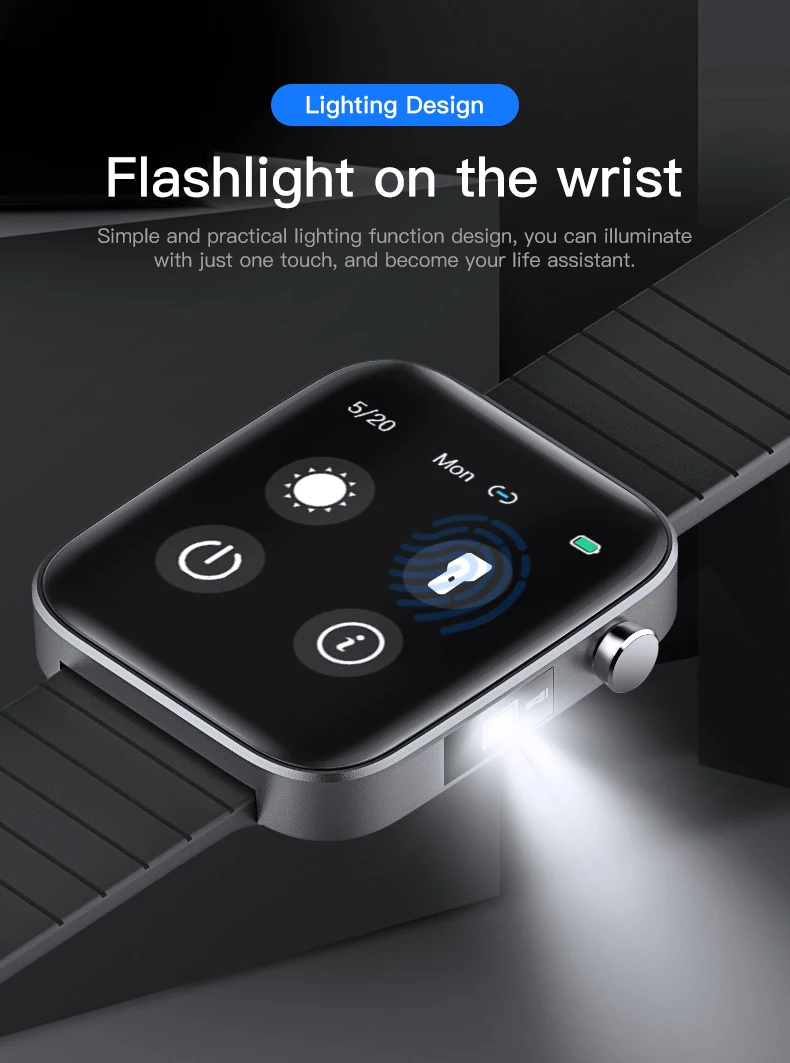 

T68 Smart Watch Body Temperature Measure Heart Rate Blood Pressure Oxygen Monitoring Smart Wristband Sport Watch flashlight T98