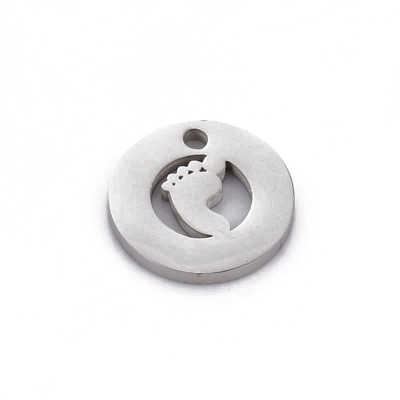 

5PCS/lot Hollow Design olished Stainless Steel Round Foot Sole Footprint Charm Pendant For Jewelry DIY Findings Accessories
