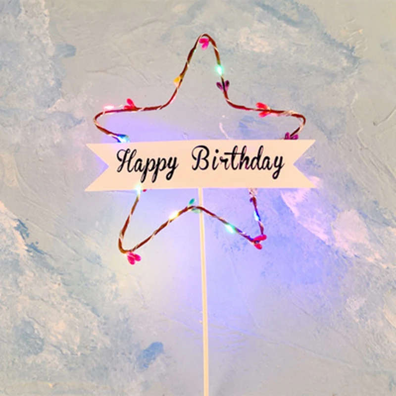 1 Pc Led Five-pointed Star Cake Topper Happy Birthday Baking Party Decorations Glowing Home Celebration Decor | Дом и сад