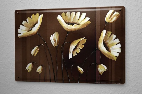 

Tin Sign Plants Decoration cream flowers on brown background brown