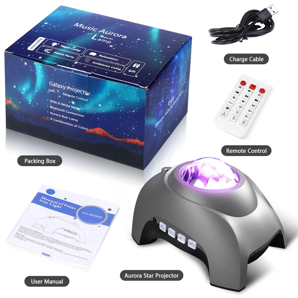 

Northern Lights Aurora Projector Galaxy Star Projector Bluetooth Music Speaker White Noise Night Light Aurora Lamp Decor for Kid
