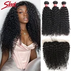 Sleek вьющиеся пряди с фронтальной перуанский глубоко вьющиеся синтетические волосы пряди с фронтальной человеческие волосы Инструменты для завивки волос с кружевом фронтальной Волосы Remy