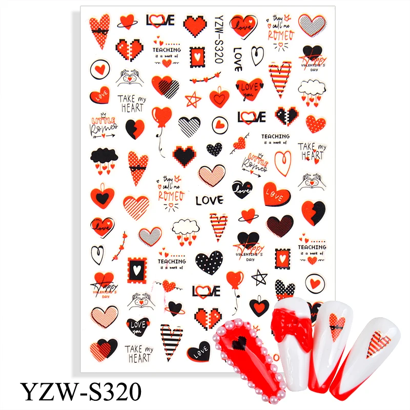 

Новогодние 3D наклейки для ногтей, клейкая наклейка, красное сердце, воздушный шар, дизайн букв, Хэллоуин, маникюр, фольга, украшения для диза...