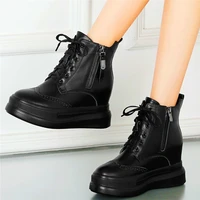increasing height ankle boots womens genuine cow leather platform brogue oxfords zip fashion sneaker party creeper shoes