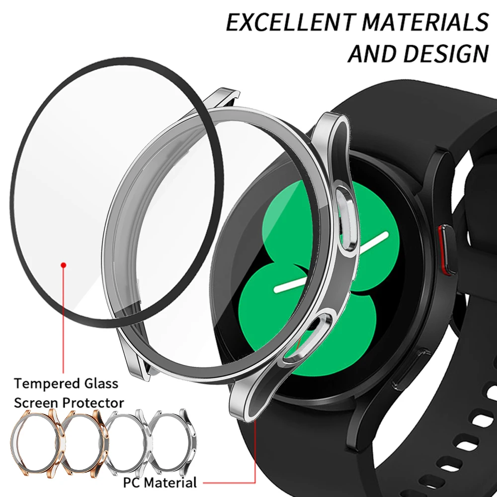 Жесткий чехол + закаленное стекло для Samsung galaxy watch 4 44 мм 40 полноэкранный защитный