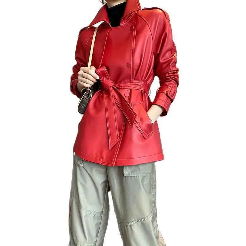 

2021 New sheepskin fur coat long windbreaker jacket casual leather coat women brown coat women sheepskin collar real fur coat