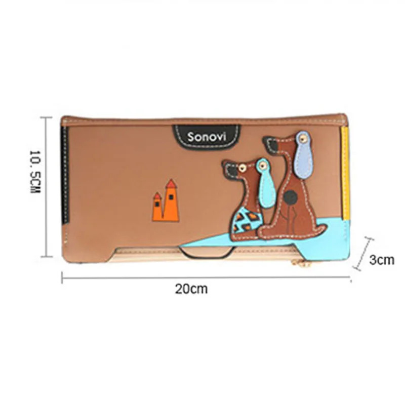 Кошелек женский на молнии удлиненный клатч с милым щенком дизайнерский бумажник