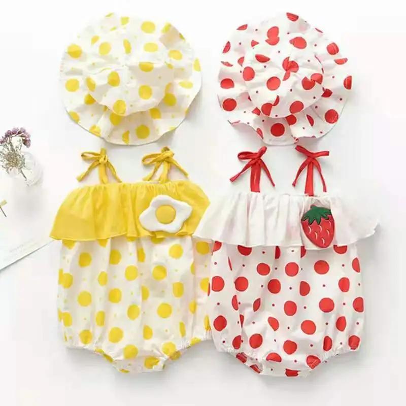 Летние детские комбинезоны с принтом клубники и яичницы комбинезон без рукавов