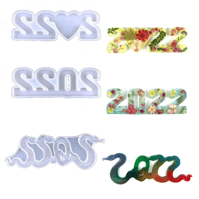 

3x DIY 2022 Year Number Silicone Molds Casting Mold for Epoxy Resin Craft Pendant Cake Decorative New Year Festival Gift