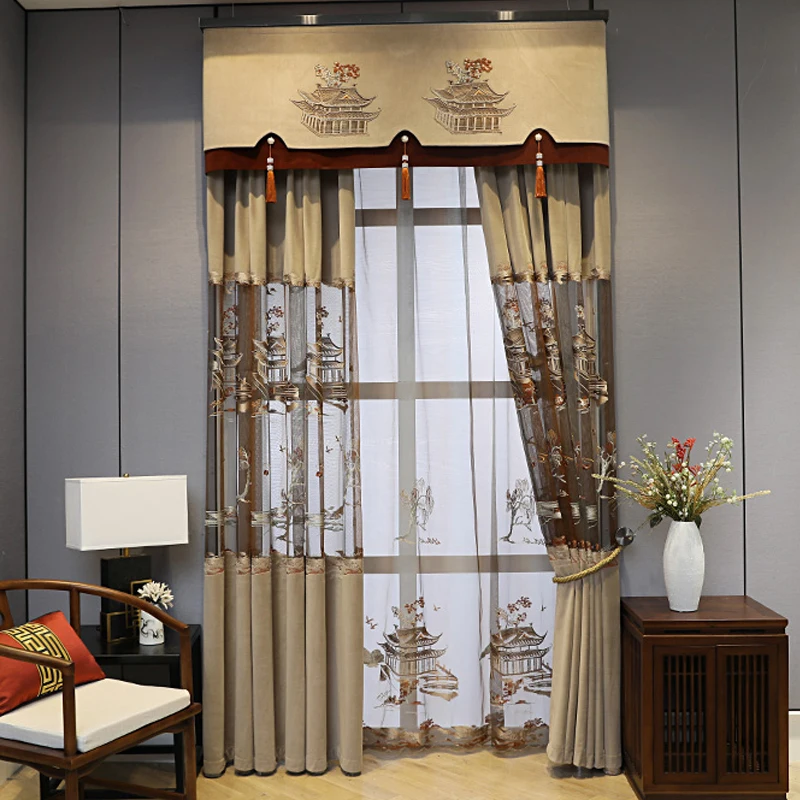 Высококачественные занавески с вышивкой в китайском стиле на заказ для гостиной