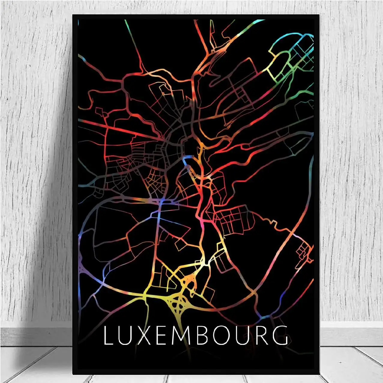 Люксембург акварель черный карта города холст настенный художественный принт