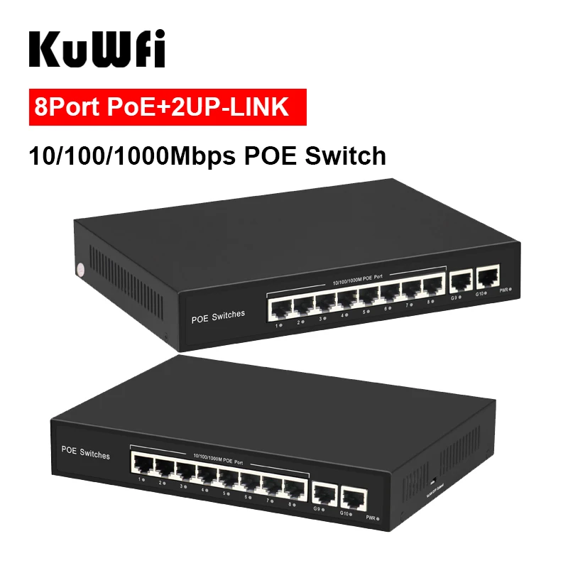KuWFi 10/100/1000 Мбит/с 8 POE Порты и 2 RJ45 Uplink IEEE 802 3 802.3u 802.3ab IEEE802.3af/на Стандартный