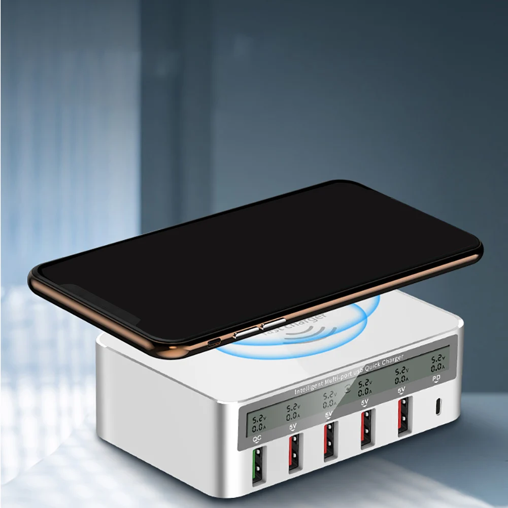 

Phone Multi Port USB 3.0 Professional Wireless LCD Display Current Tablet 7 In 1 Practical Fast Charger Qi Voltage