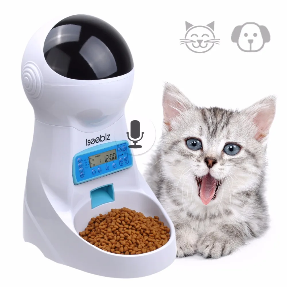 Feeder Iseebiz 3L автоматическая кормушка для домашних животных 4 раза один день Запись голоса миска для домашних животных для средних маленьких собак кошек ЖК-экран диспенсеры - Цвет: Feeder