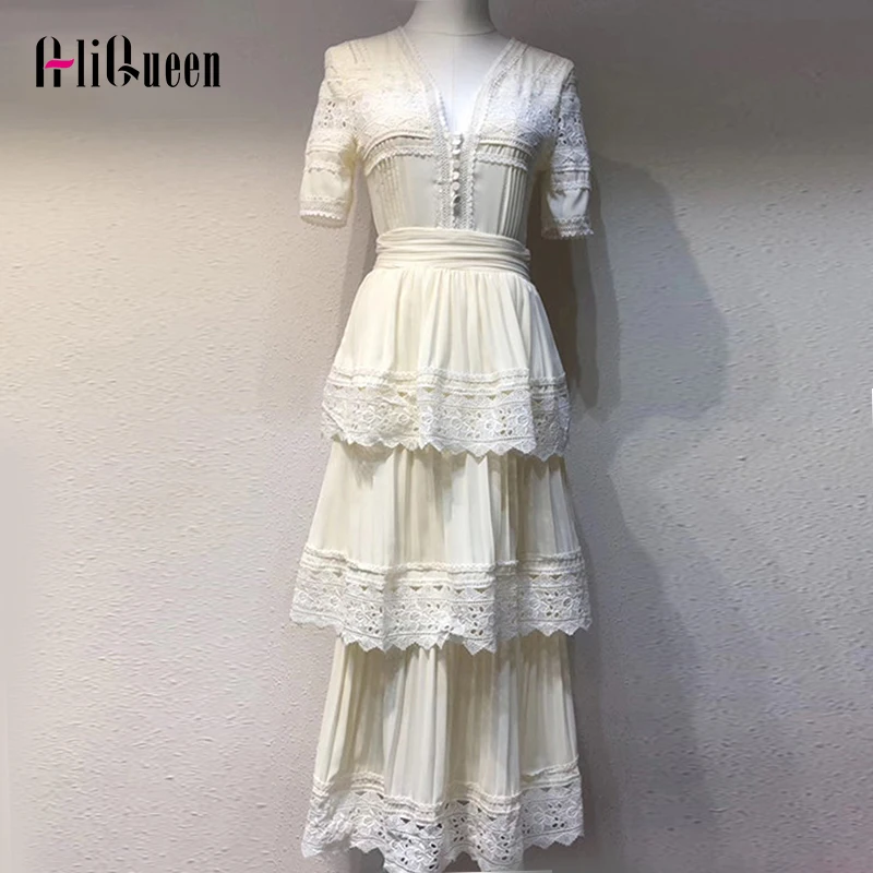 Автопортрет 2019 женское платье с рюшами короткими рукавами кружевное лоскутный