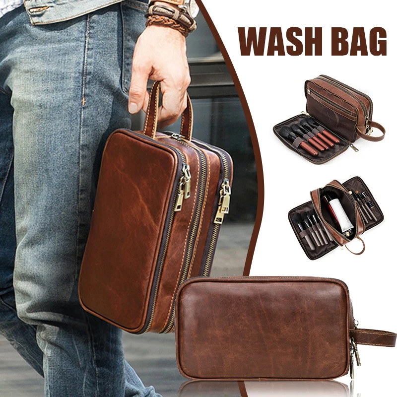 

Square Zipped Wash Bag Portable Multipurpose Large Capacity Cosmetic Bag Retro Storage Bag For Men Organizer Косметичка