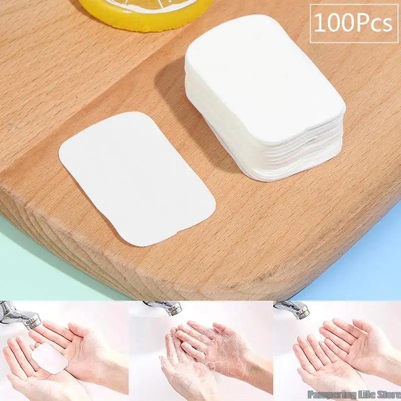 

100×Portable Foaming Soap Paper Washing Slice Sheets Bath Hand Travel Scented