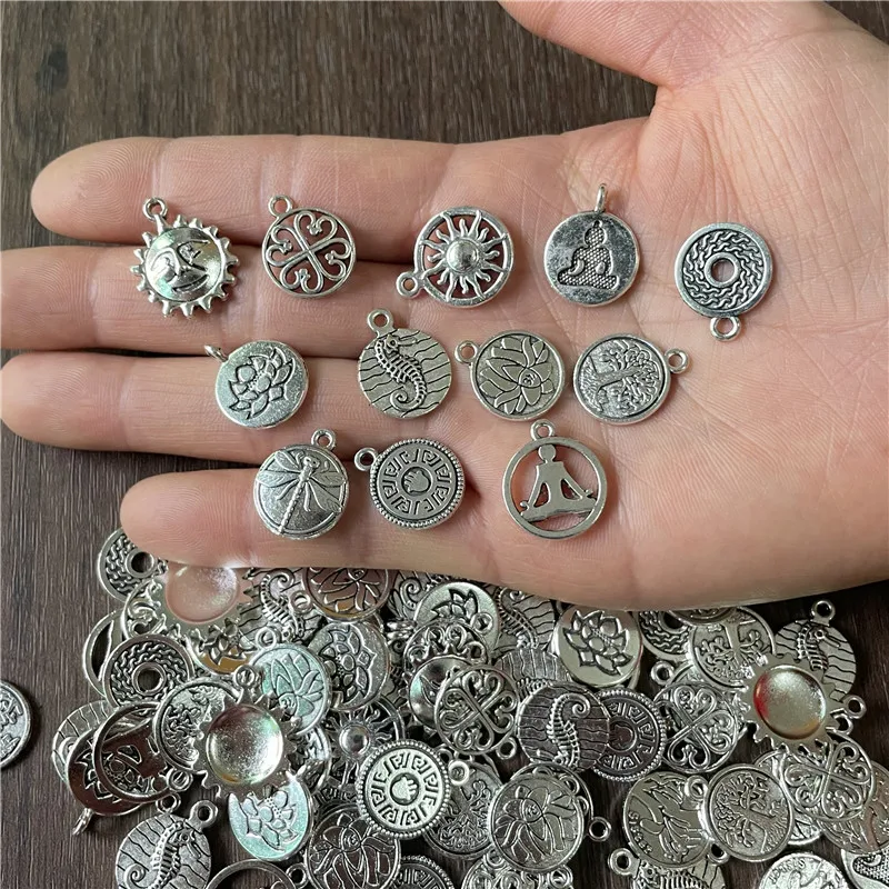 

JunKang 30pcs 15mm Mixed batch of many different pattern tag pendants DIY handmade necklaces bracelet connecting pieces