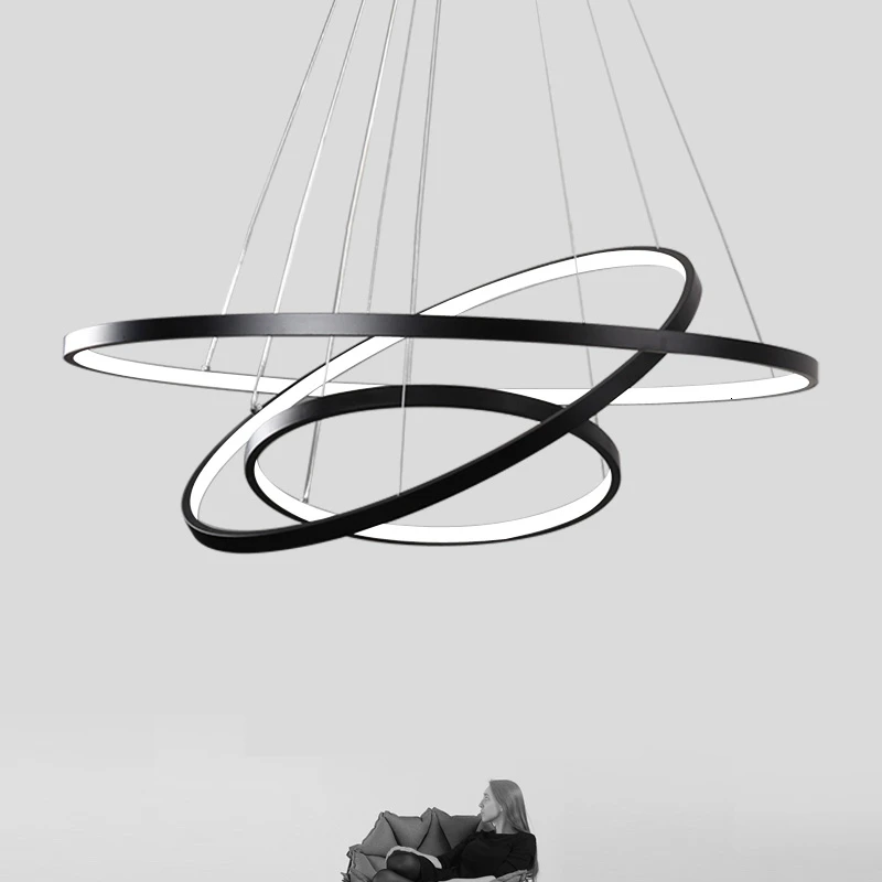 Черные круглые кольца современные подвесные светильники для столовой гостиной
