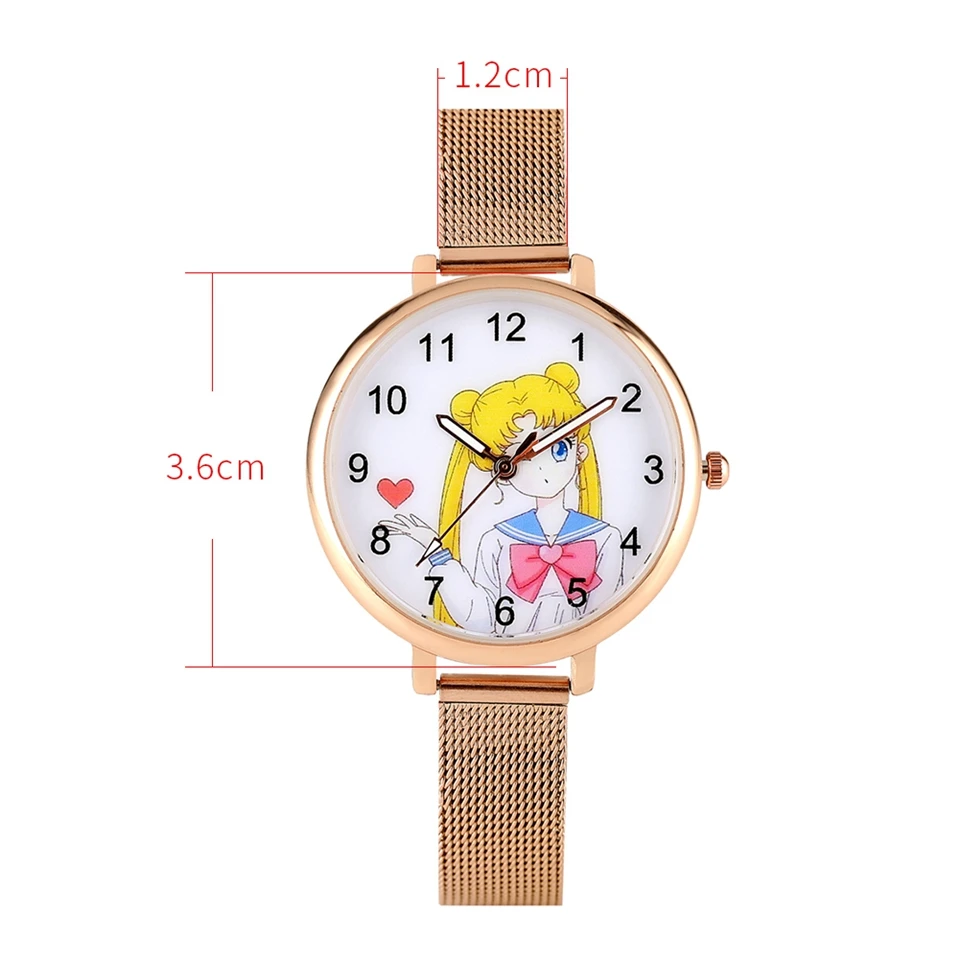 

Sailor Moon Women's Bracelet Watch Fashion Rose Gold Mesh Band Quartz Ladies Clocks Female Watches Hours Gifts Relogio Feminino