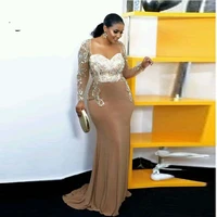sexy african women long mermaid formal evening dresses crystals beads sheer long sleeves nude and white prom dress party gowns