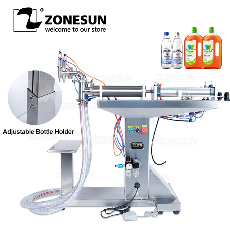 

ZONESUN Semi Auto Liquid Filling Machine With Standing Table Water Milk Detergent Chemical Juice Oil Eliquid Pneumatic Piston