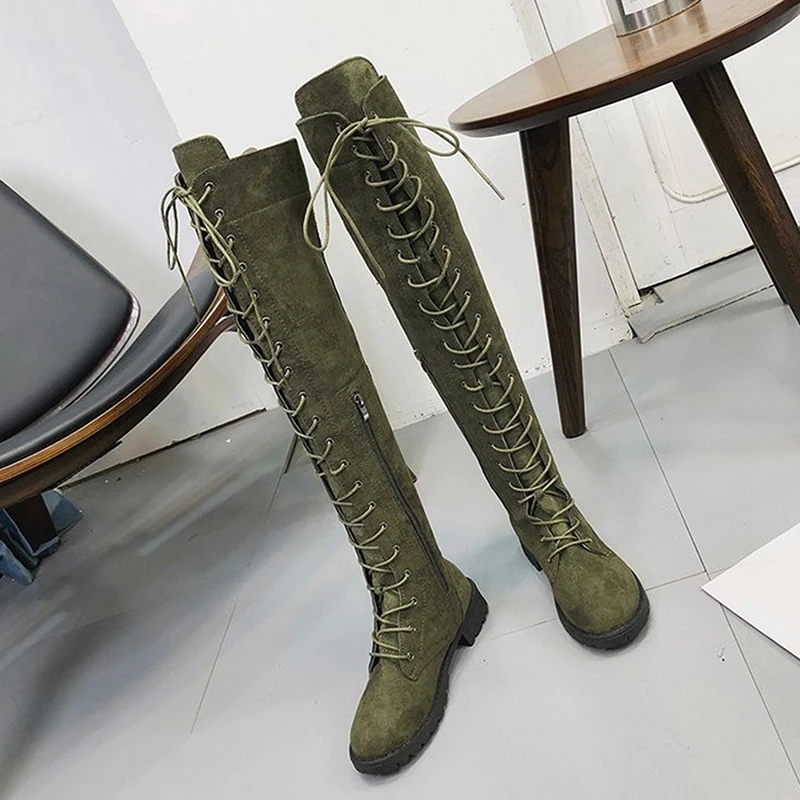 

Fashion Women Low Heels Spring Winter Over The Knee Heels Quality Long Comfortable Square Elastic Fabric Thigh High Boots