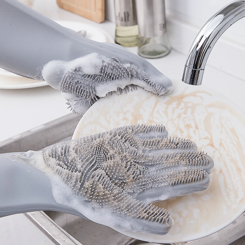 Волшебные силиконовые перчатки для мытья посуды рукавицы духовки кухонная Щетка