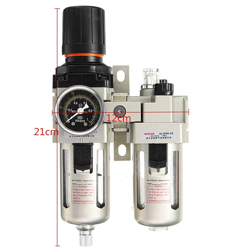 

AC3010-03 3/8 Inch BSP Air Compressor Filter Water Separator With Alloy Mechanical Regulator Gauge Hardware Pneumatic Part