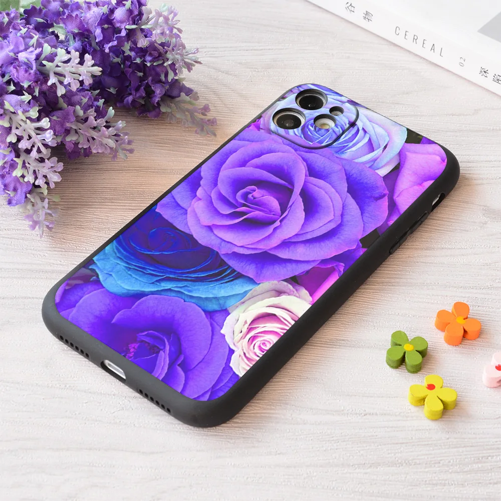 

For iPhone Colorful Roses Collage Cool Tones Print Soft Matt Apple Case