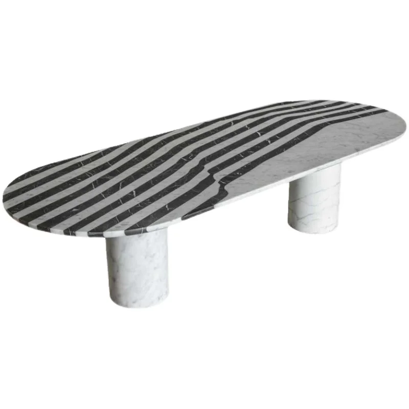 

Coffee Table Nordic Light Luxury Marble Stitching Zebra Pattern Minimalist Living Room Oval Tea Table Home