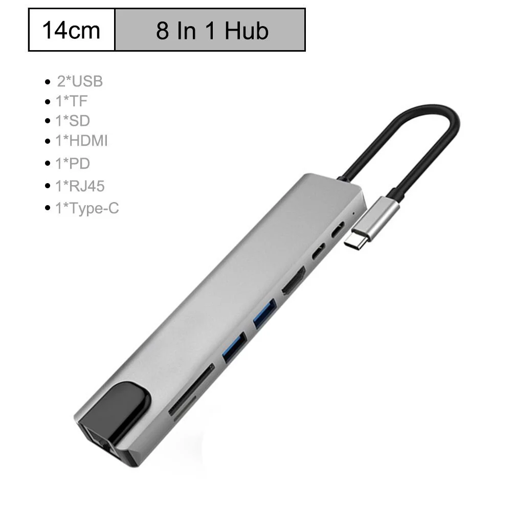 Док-станция 8 в 1 USB Type-C на 4K HDMI RJ45 3 0 TF PD | Мобильные телефоны и аксессуары