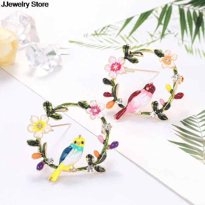 1pc Fashion Animal Bird Wreath Brooch Enamel Flower Lapel Pin And Brooches Buckle 4.6*4.1 Cm | Украшения и аксессуары