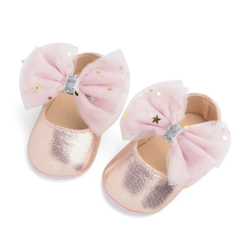 Zapatos de suela blanda para primeros pasos para beb&eacute;, zapatos de princesa con lazo grande, de cuero PU, 2019-1