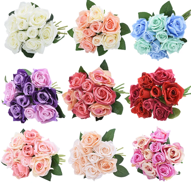 

9Pcs/Bouquet Mix 7cm 4cm Artificial Rose Flower Bouquet Bride Wedding Flowers Party Flores Arragement Wedding Home Decoration
