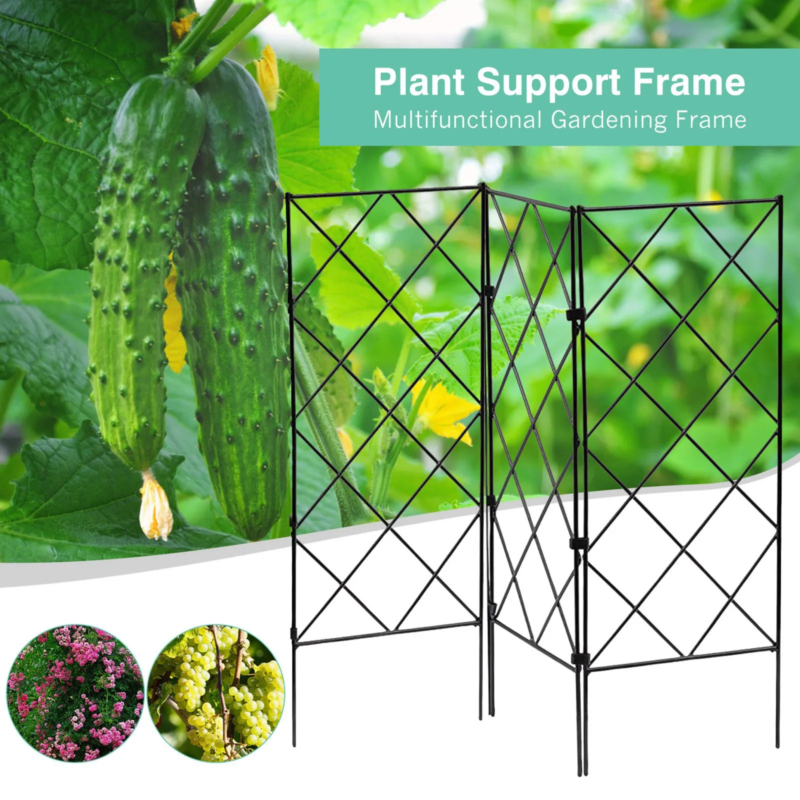 

3pcs Foldable Plant Arch Climbing Trellis Frame Garden Flower Plant Growing Support Metal Iron Trellis Wall Black Fp8