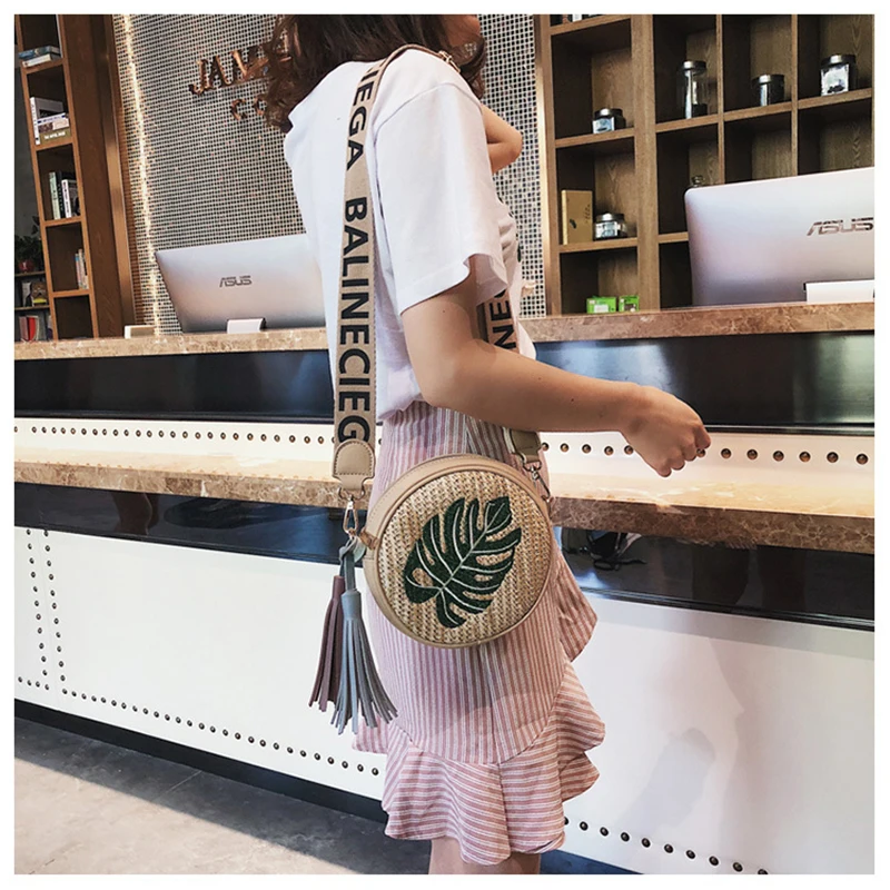 Круглая соломенная сумка на плечо для женщин плетеная пляжная сумочка ручной