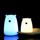 Светодиодный ночсветильник с милым медведем, украшение для спальни для детей, детская прикроватная лампа, разноцветный силиконовый сенсорный датчик, сенсорное управление