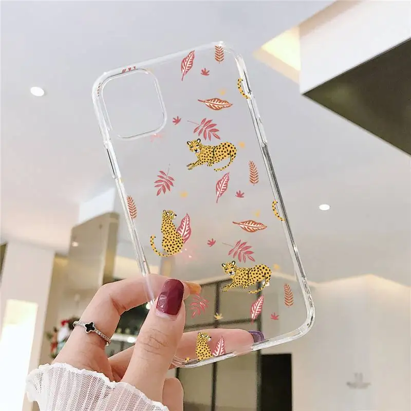 

Leopard animal Phone Case Transparent for iPhone 6 7 8 11 12 s mini pro X XS XR MAX Plus SE cover funda