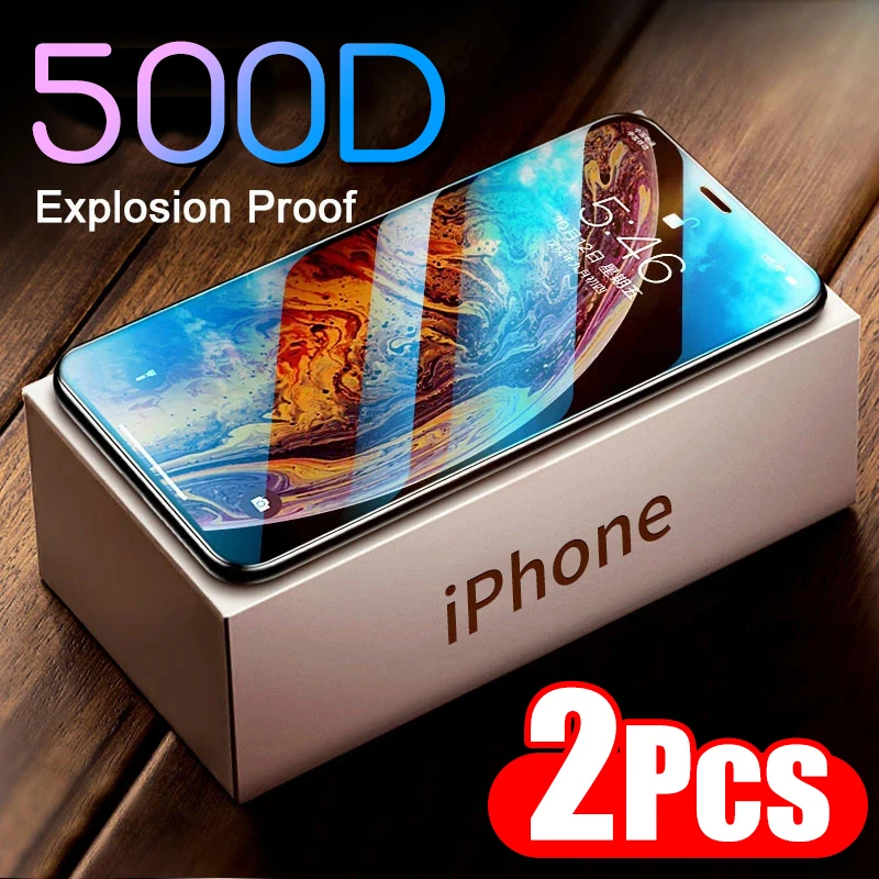 

500D 2PCS Full Cover Screen Protector For iphone 12 11 Pro X XR XS MAX Tempered Glass On iPhone 6 7 8 Plus 12 Mini 11 Glass Film