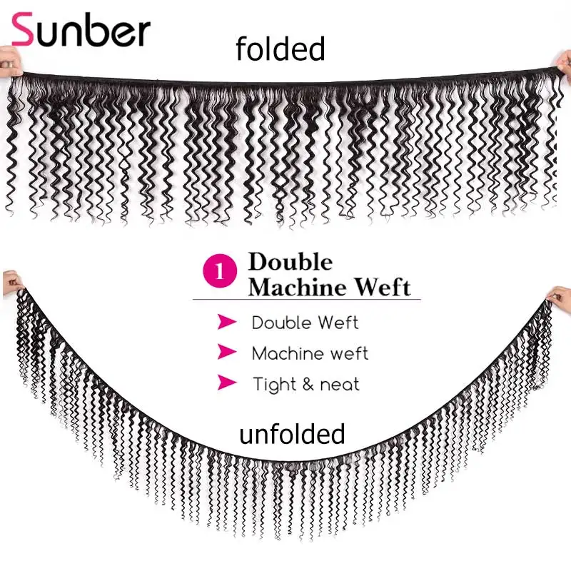 Sunber волосы Малазийские Вьющиеся Волосы пряди с фронтальным высоким