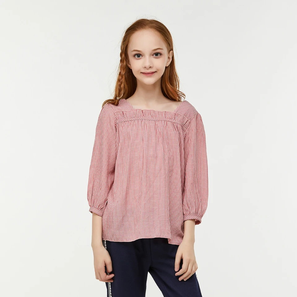 CupofSweet/розовый клетчатый топ с оборками и вырезом для девочек рубашка 2019 г. летняя