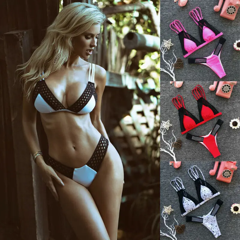 2019 летние сексуальные женские сетчатые Лоскутные бикини наборы пуш-ап Мягкий