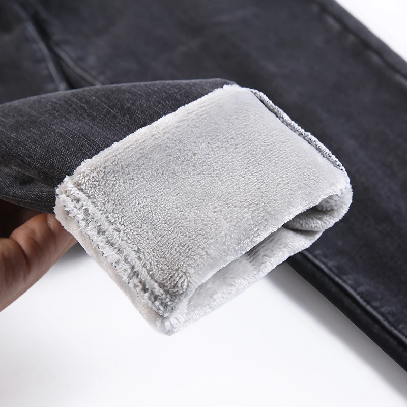 

Winter Women Fleece Warm Straight Jeans Lady High Waist Pencil Long Pants Female Thicken Plush Stretch Denim Harem Trousers