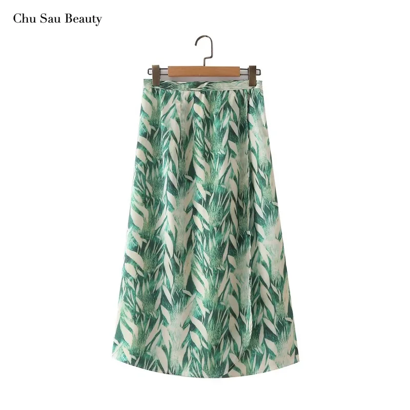 

Chu Sau Beauty 2021 Women's Chic Leaf Print Skirt, Retro Texture High Waist Skirt, Temperament Woman