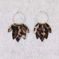 new fashion genuine leather long leaf tassel hoop earrings for women big copper circle beads stack earrings jewelry